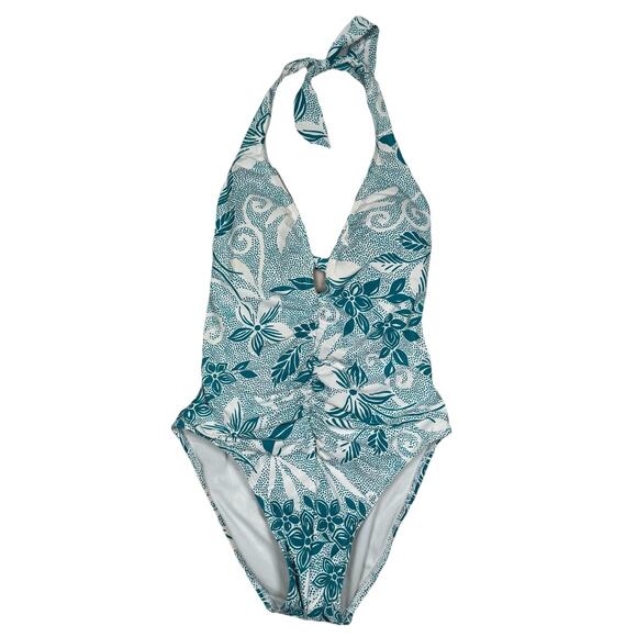 St. John Swim One Piece Swimsuit Women's Size 2 Blue Halter Padded Ruched Front - Picture 1 of 6